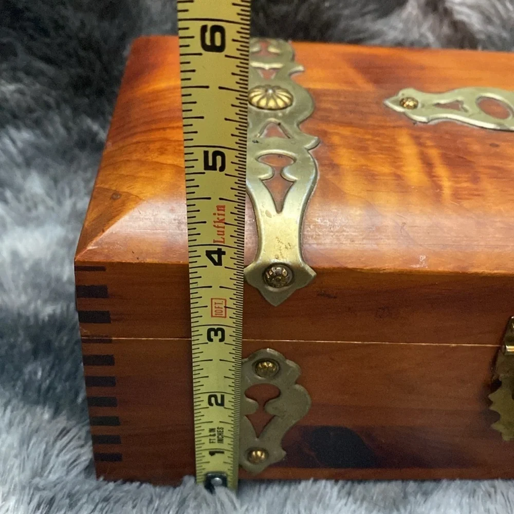 Vintage Wooden Jewelry Box with Brass Accents - Picture 12 of 16